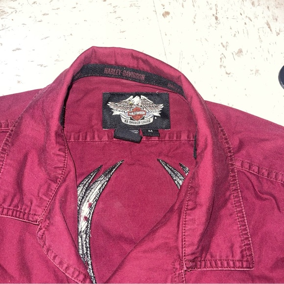 Harley Davidson Maroon Button Down Short Sleeve Shirt Biker Core Med 26l C19 Men - Picture 2 of 3